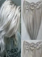 Clips dans les extensions de cheveux Real Human Heuts Silver Grey Color Clip ON pour la tête complète 7pcs 120g Silky Straight Waft Remy Hair1635343