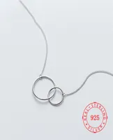 Fabrik 100 925 Sterling Silber Anhänger Halskette Mode Minimalismus Doppelkreis Ring Feiner Schmuck für Frauen Design Style1576982