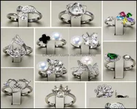 Param￨tres d'anneau de perle bricolage zircon solide 925 sier sier 16 styles pour femmes montage vide bijoux ajust￩