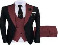 Burgundy Wedding Tuxedos Herren -Prom -Anzüge gekerbte Revers Slim Fit Wedding Hochzeitsanzug für Männer Blazer drei Stücke Jacke Weste und Hosen PA5789900