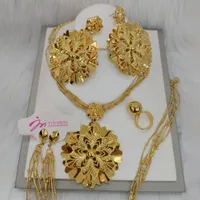Wedding Jewelry Sets Gold Plated Flower Women Weddings Necklace and Earrings Bangle Ring Bridal Set for Dubai African Party Gifts 221119