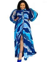 Plus Size Dresses 5XL Shirt Dress Women Lantern Sleeve Single Breasted Robe Autumn Print Fashion Streetwear Long Maxi Vestidos