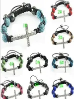 100pcs Shambhala 10mm Crystal Side Ways Bracelets Sideways Cross Bracelet with Pave Crystal Beads1724229