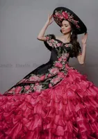 Abiti Da Cerimonia Mexican Quinceanera Dresses Puffy Organza Skirt Sweet 16 Dress Floral Applique Vestidos De 15 Aos6366052