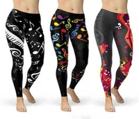 Summer Yoga Pants Women Fashion High Waist Music Note Print Legging Slim Fit Stretch Skinny Plus Size Fitness Workout Leggings H121005234