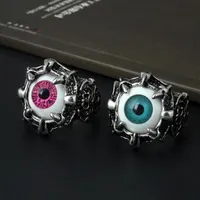 Awesome Gothic Evil Eye Skull Ring f￼r M￤nner Vintage D￤mon Eye Punk Ringe Schmuck Mode Titanium Stahl Silber plattiert M￤nner Ringe G298B