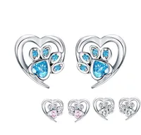 Bleutes de goujons de patte de compagnie de cristal bleu pour fille coeur en forme de pas de pas d'oreille d'oreille de pas de pas de bijoux des femmes conception bijoux sce6543215508