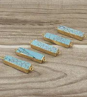 Natural Rectangle Turquoise Connector Pendant with Double Bail Gold Edged Plated Blue Turquoise Bar Connectors Jewelry JF18035128927