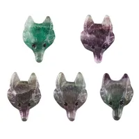 Pendant Necklaces 5Pcs Natural Stone Fluorite Quartz Aventurine Crystal Wolf Head Pendants Charms For Necklace DIY Jewelry Making Acces219Y