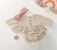 Baby Clothes Luxury Designer For Girls Spring Soft Linen Cotton Toddler Boutique Clothing Set Long Sleeve Tops floral Bloomers 2208783071