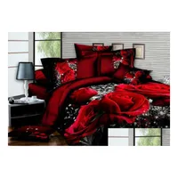 Bedding Sets 3D Rose Bedding Set Romantic Duvet Er Bed Sheet Pillowcase Bedclothes 3 Pcs Queen King Drop Delivery Home Garden Textil Dhayv