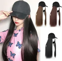 Fashion Women Knit Hat Baseball Cap Wig Long Hair Long Hair Big Wavy Curly Hair Extensions Girls Boina nueva Simulación de diseño Cabello Y5034402