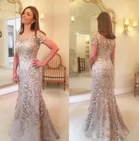 Elegant Champagne Mother of the Bride Dresses Short Sleeves Lace Long Formal Wedding Party Guests Gowns Plus Size Evening Dress9307704