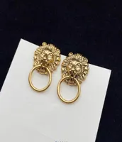 Retro Designer Lion Head Charm Earrings Stud Luxury Breating Tive Stamp for Women Lady Party Wedding Wedding Gift Jewelry com 9469182