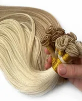 Extensões de cabelo de trama amarrada à mão 100 cabelos humanos virgens retos 613 100gpcs invisíveis loira indiana costura em feixes handmade2802153