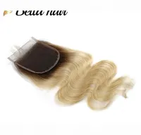Brazilian Virgin Hair Blond Lace Closures 4X4 Body Wave Human Hair Closure 1b 613 Part Top Closures Pre Plucked Bella Hair4538706