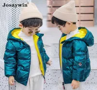 Jaqueta de inverno para baixo para bebês meninos com capuz casaco colorido casaco de casaco