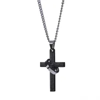 Fashion Mens Silver Chain Bible Ring Cross Pendant Necklace Hip Hop Jewelry Stainless Steel Link Chains Punk Black Necklaces For Men Gi351i