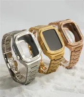 För Apple Watch Series 7 6 5 4 SE Premium rostfritt stål bling diamant mod kit skyddande fall band rem omslag iwatch 44mm 45mm5312111