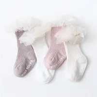 Born Baby Socks Infant Kids Knee High Ruffle Girls Sock Toddler Anti Slip Cotton Long Frilly Lace For 0-3Years2308