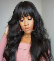 Bythair pizzo frontale capelli umani Wigs Virgin Hair Peruvian Peruvian Full Lace parrucca con peli di bambini Glueless Full Lace Wigs con Bangs2855905