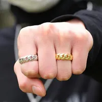 18K Gold plattiert 360 Eternity Rings Kubaner Ring f￼r M￤nner Silber Gold Farbe Hoch polnisch Kupfer Hip Hop Schmuck Gr￶￟e 7-10247J