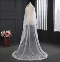 2019 Newest 1T 3M Long WhiteIvory Bridal Veils Lace Applique Edge Sequins Cathedral Length Wedding Bride Veil without Comb CPA8895714990