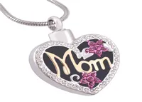 Cremation Jewelry Heartshaped Diamond in Gold Quotmomquot Urn Ashes Necklace Memorial Gift Bag and Funn7076697이있는 기념비 펜던트