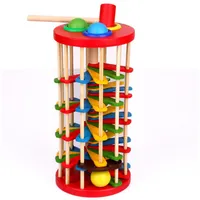 Wooden Ladder Knocking Toy Learning Color Touching with ball and hammer training baby wrist power200P