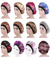 Whole 10pcsLot Women Men Satin Night Sleep Cap Hair Bonnet Hat Silk Head Cover Wide Elastic Band One Size5424016