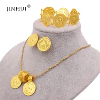 Wedding Jewelry Sets Jewellery set gold color jewelry s for women big coin pendant necklace earring bracelet Dubai African bridal gifts 221119