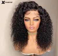 Brésilien 13x4 en dentelle Frontal Human Hair Wigs avec bébé 250 densité Curly Curly 4x4 5x5 Fermeture de base en soie pour les femmes 2106307379687