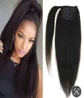 African american Coarse yaki Kinky straight Brazilian virgin Clip wrap around Draw string ponytail Human hair extension 18quot 14927064