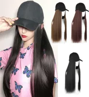 Fashion Women Knit Hat Baseball Cap Wig Long Hair Long Hair Big Wavy Curly Hair Extensions Girls Boina Nuevo diseño Simulación Cabello Y1020550