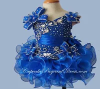 Glitz Crystal Body Little Girl Cupcake Pageant Dresses 2020 New Royal Blue Short Cascading Ruffles Organza Flower Girls Gowns2042405