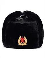 Sovyet Ordusu Askeri Rozeti Rusya Ushanka Bombacı Şapkaları Pilot Tuzak Tuzağı Şapkası Kış Sivil Tavşan Kürk Kürklü Erkekler Kar Caps1881843