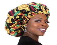 50 pcslot Extra Large Satin Bonnet Ankara Print African Pattern Bonnet Women Night Sleep Cap Double Layer Headwear4713873
