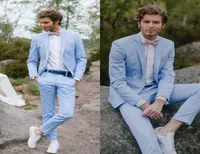 Light Sky Blue Mens Suits Country Wedding Tuxedos Men Suital Disual Suit Garoom Wear Young Treguation Suits Jacketspants5651592