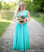 Nuevos vestidos de dama de honor azules de chif￳n longitudes de piso Vestidos de novios largos sin respaldo para boda BA15137418384