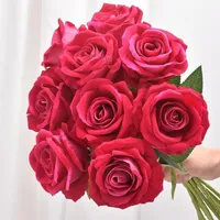 Flanell Rose Realistische künstliche Rosen Blumen für Valentinstag Hochzeit Brautdusche Hausgarten Dekorationen Großhandel
