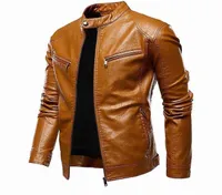 men039s Fur Faux Autumn Jacket Men Slim Retro Winter Jackets Male PU Leather Stand Collar Sportswear Suits Mens Bomber Coat C7216820