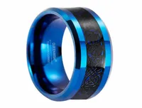 Reinewish 8 mm bleu tungstène ring en carbide noir celtique dragon incrust banc joelry bands de mariage promesse anneaux pour hommes mode j4573786