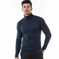 Men&#039;s Sweaters Parklees Navy Blue Turtleneck Sweater Men 2022 Autumn Winter Casual Knitted Pullovers Warm Slim Fit High Collar Basic Tops
