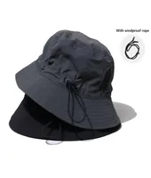 Quickdry Drawstring Fisherman Bucket Hat For Women Men Fishing Flat Cap Bob Panama Summer Designer Windproof Rope Sun Hats Hip Ho9522170