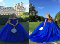 Blu reale fuori dalla spalla Cenerentola Flower Girl Dresses for Weddings Crystals Kids Ball Gowns Occasione Special Pageant Communio6231101