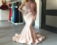 Sexy See See Then Remaid Prom Promes Jewel Lace Applique Pink Satin Evening Dress 2018 Customm Made Long Party Howns6822066