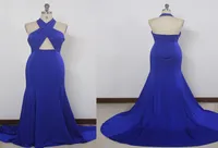 Abiti sexy di raso da sera in raso Royal Blue 2019 Criss Cross Prom Dress New Long Long Evening Gowns3208110