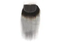 4x4 Silbergrau Ombre Human Spitzenverschluss 1B Greygray gerade Haare Verschluss9621162