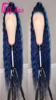 Venda 360 Lace Frontal Longo Water Wig Wig Blue Dark Color Synthetic Lace Front Wig com perucas de cabelo de beb￪ pr￩ -plcuked para Women2435832