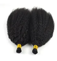 Cabello virgen brasile￱o I Tip Human Hair Extensions 1GS 100G Natural Black Color Kinky Curly Relino Callar itip 100 Huam1035345